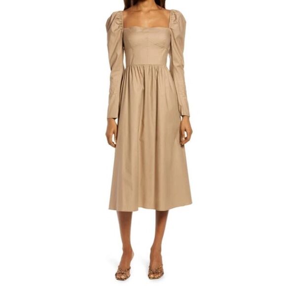 $248 Reformation Luce Dress Khaki Tan Brown Midi Long Sleeve Square Neck 8 - Picture 14 of 14